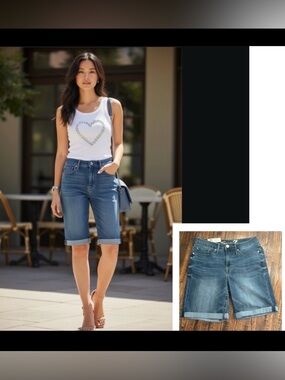 NWT Seven7 Sunset denim Bermuda rolled cuff stretch gold patch SZ 10